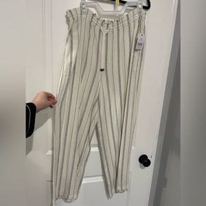 White with grey stripes linen pants NWT 12/14 Large